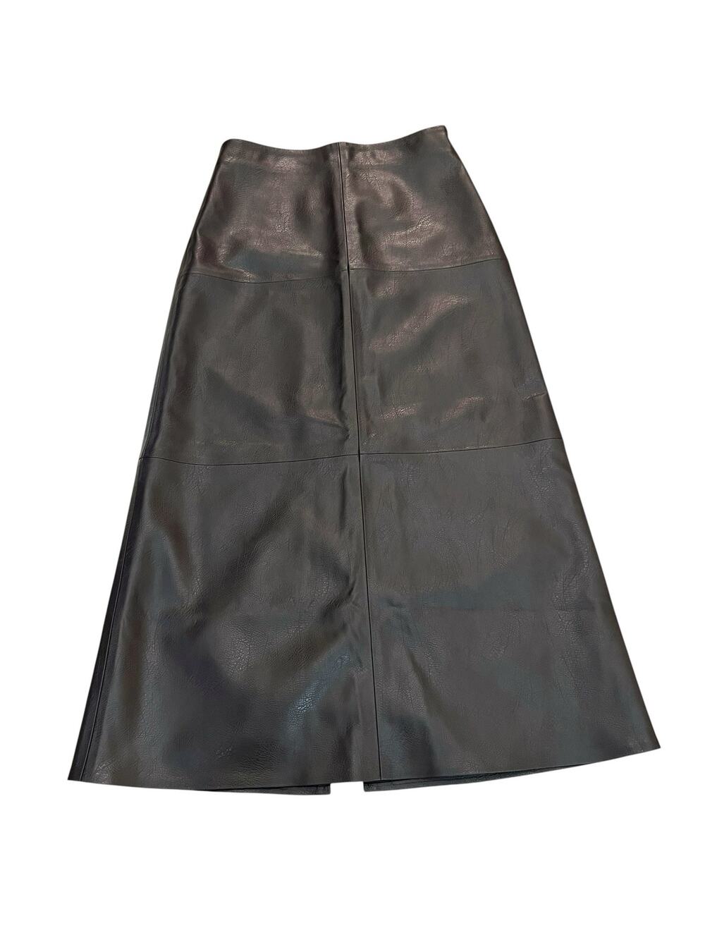 H&M Edition Faux Leather Maxi Skirt 6 Dark Brown Ankle A-line Classic Minimalist